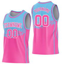 Загрузить изображение в средство просмотра галереи, Custom Sky Blue Pink-White Shattered Geometric Side Panel Stripe Round Neck Sublimation Basketball Set Jersey
