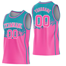 Загрузить изображение в средство просмотра галереи, Custom Teal Pink-White Shattered Geometric Side Panel Stripe Round Neck Sublimation Basketball Set Jersey
