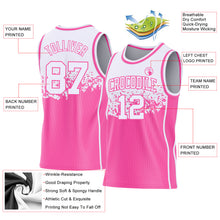 Load image into Gallery viewer, Custom White-Pink Shattered Geometric Side Panel Stripe Round Neck Sublimation Basketball Set Jersey
