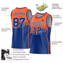 Загрузить изображение в средство просмотра галереи, Custom Orange Royal-White Shattered Geometric Side Panel Stripe Round Neck Sublimation Basketball Set Jersey
