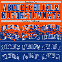Загрузить изображение в средство просмотра галереи, Custom Orange Royal-White Shattered Geometric Side Panel Stripe Round Neck Sublimation Basketball Set Jersey
