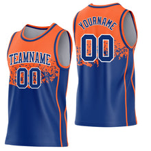 Загрузить изображение в средство просмотра галереи, Custom Orange Royal-White Shattered Geometric Side Panel Stripe Round Neck Sublimation Basketball Set Jersey
