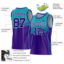 Загрузить изображение в средство просмотра галереи, Custom Teal Purple-White Shattered Geometric Side Panel Stripe Round Neck Sublimation Basketball Set Jersey
