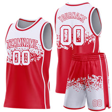 Laden Sie das Bild in den Galerie-Viewer, Custom White-Red Shattered Geometric Side Panel Stripe Round Neck Sublimation Basketball Set Jersey
