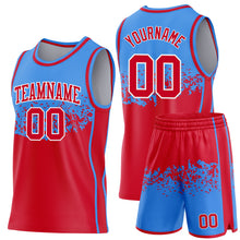 Загрузить изображение в средство просмотра галереи, Custom Powder Blue Red-White Shattered Geometric Side Panel Stripe Round Neck Sublimation Basketball Set Jersey
