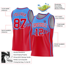 Загрузить изображение в средство просмотра галереи, Custom Powder Blue Red-White Shattered Geometric Side Panel Stripe Round Neck Sublimation Basketball Set Jersey
