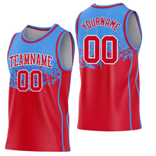 Загрузить изображение в средство просмотра галереи, Custom Powder Blue Red-White Shattered Geometric Side Panel Stripe Round Neck Sublimation Basketball Set Jersey

