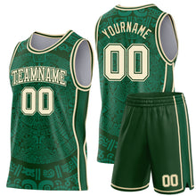 Загрузить изображение в средство просмотра галереи, Custom Green-Cream Tribal Ethnic Aztec Sun Stone Side Panel Stripe Round Neck Sublimation Basketball Set Jersey
