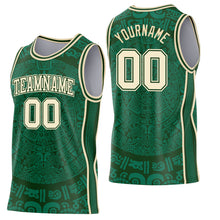 Загрузить изображение в средство просмотра галереи, Custom Green-Cream Tribal Ethnic Aztec Sun Stone Side Panel Stripe Round Neck Sublimation Basketball Set Jersey
