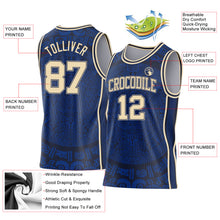 Laden Sie das Bild in den Galerie-Viewer, Custom Royal Cream-Navy Tribal Ethnic Aztec Sun Stone Side Panel Stripe Round Neck Sublimation Basketball Set Jersey
