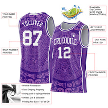 Load image into Gallery viewer, Custom Purple-White Tribal Ethnic Aztec Sun Stone Side Panel Stripe Round Neck Sublimation Basketball Set Jersey
