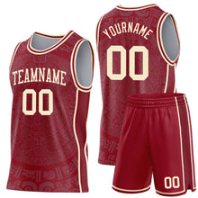 Загрузить изображение в средство просмотра галереи, Custom Maroon-Cream Tribal Ethnic Aztec Sun Stone Side Panel Stripe Round Neck Sublimation Basketball Set Jersey
