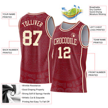 Загрузить изображение в средство просмотра галереи, Custom Maroon-Cream Tribal Ethnic Aztec Sun Stone Side Panel Stripe Round Neck Sublimation Basketball Set Jersey
