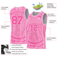 Загрузить изображение в средство просмотра галереи, Custom Pink-White Tribal Ethnic Aztec Sun Stone Side Panel Stripe Round Neck Sublimation Basketball Set Jersey
