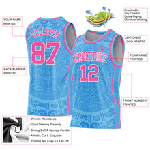 Загрузить изображение в средство просмотра галереи, Custom Sky Blue Pink-White Tribal Ethnic Aztec Sun Stone Side Panel Stripe Round Neck Sublimation Basketball Set Jersey
