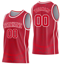 Load image into Gallery viewer, Custom Red-White Tribal Ethnic Aztec Sun Stone Side Panel Stripe Round Neck Sublimation Basketball Set Jersey
