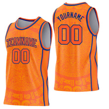 Load image into Gallery viewer, Custom Orange-Royal Tribal Ethnic Aztec Sun Stone Side Panel Stripe Round Neck Sublimation Basketball Set Jersey
