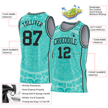 Load image into Gallery viewer, Custom Ice Blue-Black Tribal Ethnic Aztec Sun Stone Side Panel Stripe Round Neck Sublimation Basketball Set Jersey
