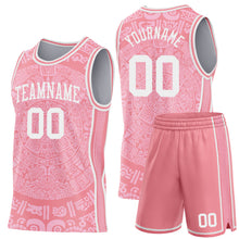 Load image into Gallery viewer, Custom Medium Pink-White Tribal Ethnic Aztec Sun Stone Side Panel Stripe Round Neck Sublimation Basketball Set Jersey
