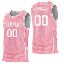Load image into Gallery viewer, Custom Medium Pink-White Tribal Ethnic Aztec Sun Stone Side Panel Stripe Round Neck Sublimation Basketball Set Jersey

