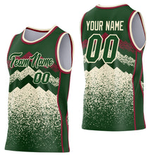 Laden Sie das Bild in den Galerie-Viewer, Custom Green Cream-Crimson Mountain Peak Shards Side Panel Stripe Round Neck Sublimation Basketball Set Jersey

