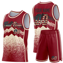 Laden Sie das Bild in den Galerie-Viewer, Custom Maroon Vintage USA Flag Cream-Black Mountain Peak Shards Side Panel Stripe Round Neck Sublimation Basketball Set Jersey

