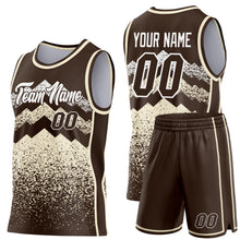 Load image into Gallery viewer, Custom Brown Cream-White Mountain Peak Shards Side Panel Stripe Round Neck Sublimation Basketball Set Jersey
