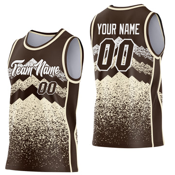 Custom Brown Cream-White Mountain Peak Shards Side Panel Stripe Round Neck Sublimation Basketball Set Jersey