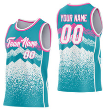 Load image into Gallery viewer, Custom Teal White-Pink Mountain Peak Shards Side Panel Stripe Round Neck Sublimation Basketball Set Jersey
