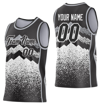 Custom Black White-Gray Mountain Peak Shards Side Panel Stripe Round Neck Sublimation Basketball Set Jersey