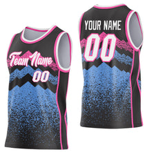 Load image into Gallery viewer, Custom Black White Light Blue-Pink Mountain Peak Shards Side Panel Stripe Round Neck Sublimation Basketball Set Jersey
