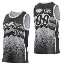 Load image into Gallery viewer, Custom Black Gray-White Mountain Peak Shards Side Panel Stripe Round Neck Sublimation Basketball Set Jersey
