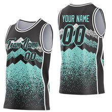 Load image into Gallery viewer, Custom Black Ice Blue-White Mountain Peak Shards Side Panel Stripe Round Neck Sublimation Basketball Set Jersey
