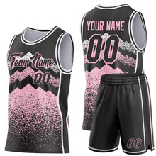 Laden Sie das Bild in den Galerie-Viewer, Custom Black Light Pink-White Mountain Peak Shards Side Panel Stripe Round Neck Sublimation Basketball Set Jersey
