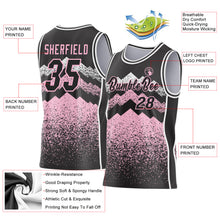Laden Sie das Bild in den Galerie-Viewer, Custom Black Light Pink-White Mountain Peak Shards Side Panel Stripe Round Neck Sublimation Basketball Set Jersey

