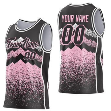 Custom Black Light Pink-White Mountain Peak Shards Side Panel Stripe Round Neck Sublimation Basketball Set Jersey