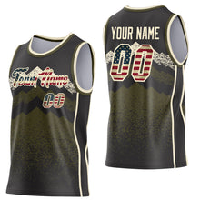 Laden Sie das Bild in den Galerie-Viewer, Custom Black Vintage USA Flag Olive-Cream Mountain Peak Shards Side Panel Stripe Round Neck Sublimation Basketball Set Jersey
