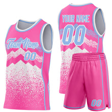 Load image into Gallery viewer, Custom Pink Light Blue-White Mountain Peak Shards Side Panel Stripe Round Neck Sublimation Basketball Set Jersey
