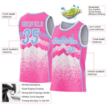Load image into Gallery viewer, Custom Pink Light Blue-White Mountain Peak Shards Side Panel Stripe Round Neck Sublimation Basketball Set Jersey
