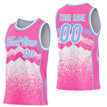 Load image into Gallery viewer, Custom Pink Light Blue-White Mountain Peak Shards Side Panel Stripe Round Neck Sublimation Basketball Set Jersey
