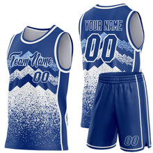 Laden Sie das Bild in den Galerie-Viewer, Custom Royal White-Light Blue Mountain Peak Shards Side Panel Stripe Round Neck Sublimation Basketball Set Jersey
