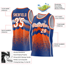 Load image into Gallery viewer, Custom Royal White-Orange Mountain Peak Shards Side Panel Stripe Round Neck Sublimation Basketball Set Jersey
