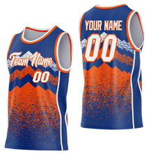 Load image into Gallery viewer, Custom Royal White-Orange Mountain Peak Shards Side Panel Stripe Round Neck Sublimation Basketball Set Jersey
