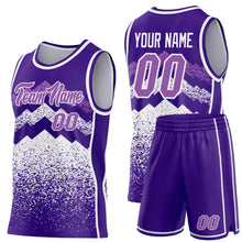 Load image into Gallery viewer, Custom Purple Medium Purple-White Mountain Peak Shards Side Panel Stripe Round Neck Sublimation Basketball Set Jersey
