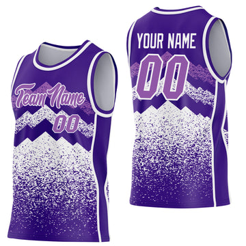 Custom Purple Medium Purple-White Mountain Peak Shards Side Panel Stripe Round Neck Sublimation Basketball Set Jersey