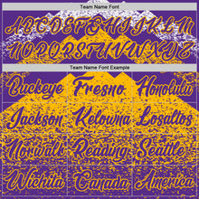 Load image into Gallery viewer, Custom Purple Gold-White Mountain Peak Shards Side Panel Stripe Round Neck Sublimation Basketball Set Jersey
