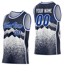 Load image into Gallery viewer, Custom Navy Royal-White Mountain Peak Shards Side Panel Stripe Round Neck Sublimation Basketball Set Jersey
