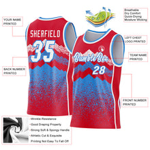 Load image into Gallery viewer, Custom Red White-Powder Blue Mountain Peak Shards Side Panel Stripe Round Neck Sublimation Basketball Set Jersey
