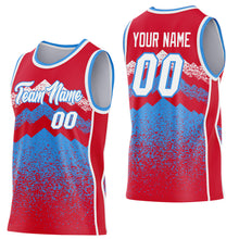 Load image into Gallery viewer, Custom Red White-Powder Blue Mountain Peak Shards Side Panel Stripe Round Neck Sublimation Basketball Set Jersey
