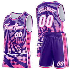 Load image into Gallery viewer, Custom Purple White-Pink Lightning Gradient Dot Side Panel Stripe Round Neck Sublimation Basketball Set Jersey
